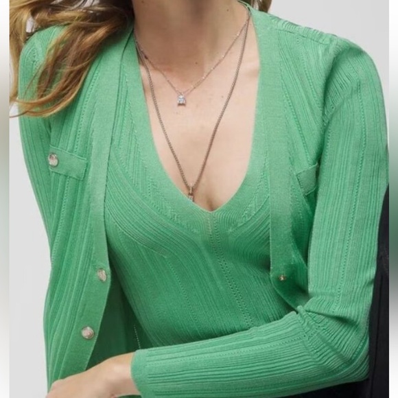 White House Black Market Sweaters - White House Black Market Lush Jade Medium Snap Front Cardigan & V-neck Tank